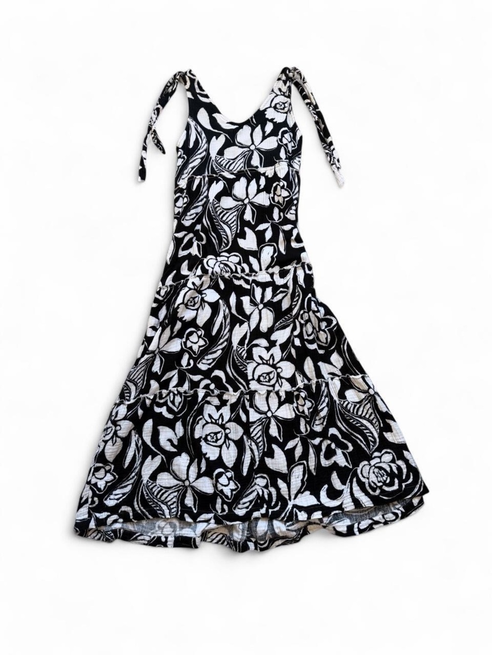 Black & White Floral Tie-Shoulder Women’s Dress
